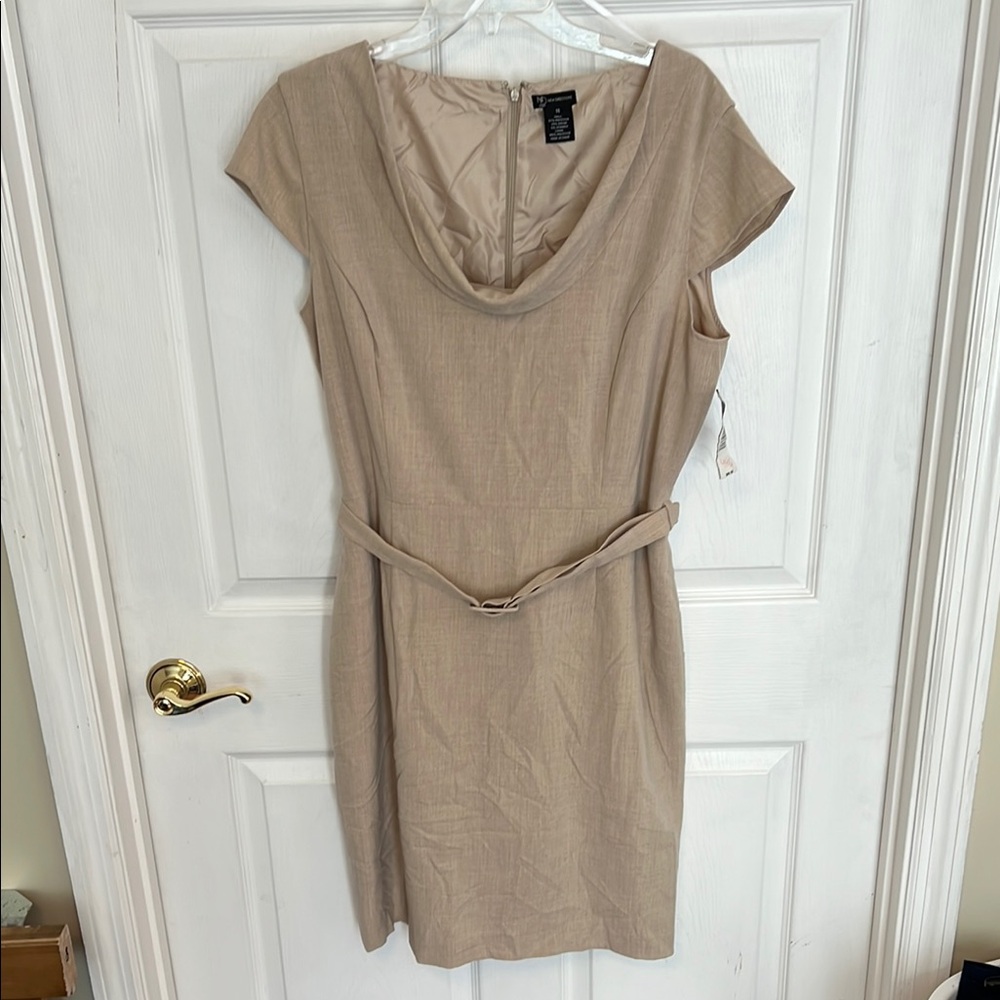 New Directions Tan Sheath Dress with Cowl Neck and Dolman Sleeves